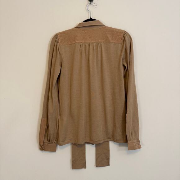 Missoni Button Up Blouse 40 US S/M Brown Merino Wool Tie Neck Formal Office NWT - Picture 2 of 9